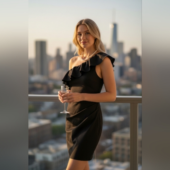 S.L. Fashions Dresses & Skirts - S.L. Fashion Elegant Black One-Shoulder Dress Size 12